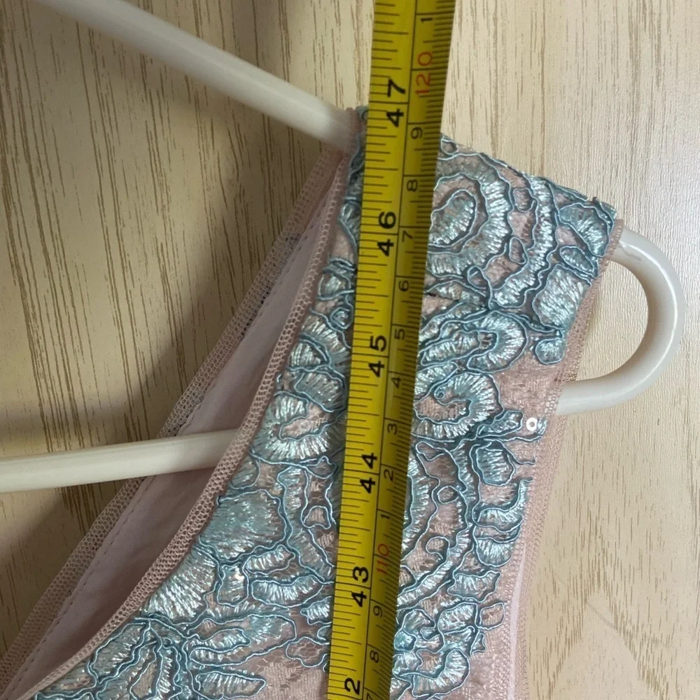 Adrianna Papell Cocktail Dress Blush Pink Baby blue Lace Fit & Flare Sz 18 READ